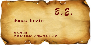 Bencs Ervin névjegykártya